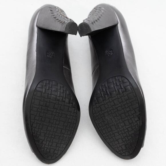 Elliott Lucca Metallic Pewter Gray Leather Braided Heels Size 6 - Picture 7 of 10